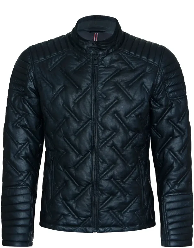 Black Leather Quilted Biker Jacket - Manaus With Insulated Quilting And Premium Accessories