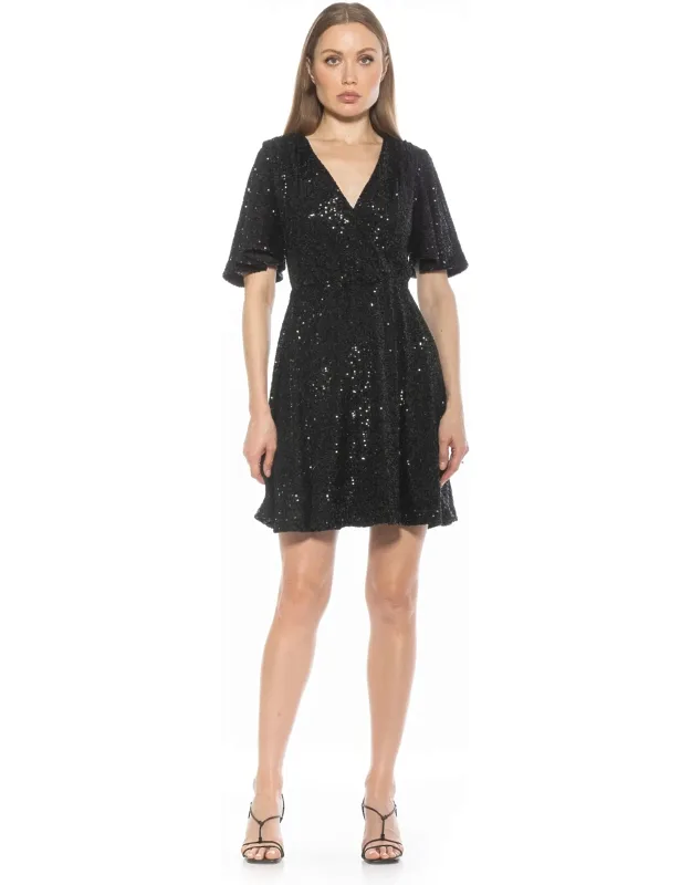 Oak Dress V-neck Flutter Sleeve Sequin