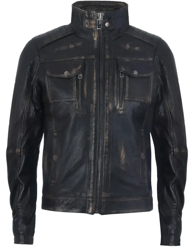 Vintage Leather Biker Distressed Motorcycle Jacket