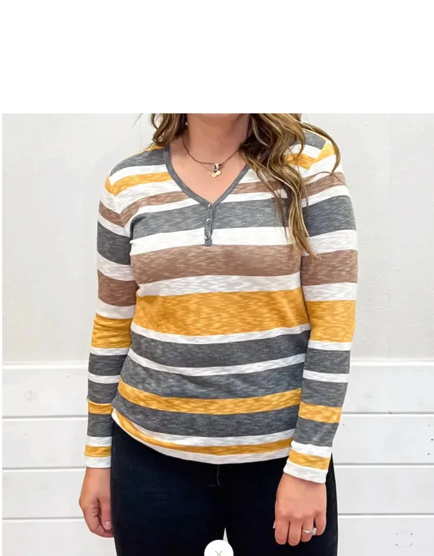 Henley Neck Striped Top