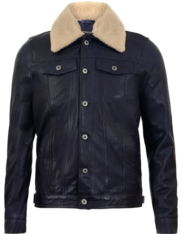 Removable Collar Leather Trucker Jacket