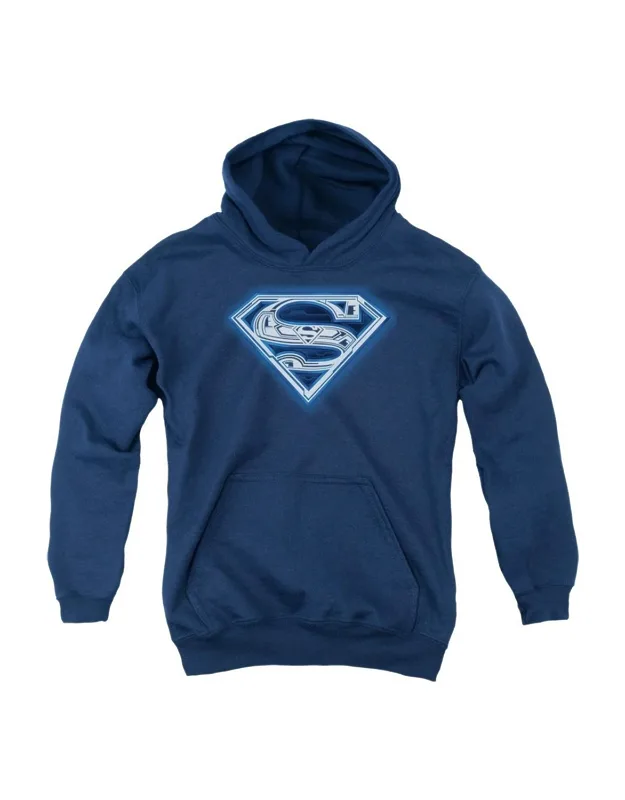 Superman Cyber Shield Youth Pull Over Hoodie - Stylish For Everyday Wear, 50% Cotton And 50% Polyester