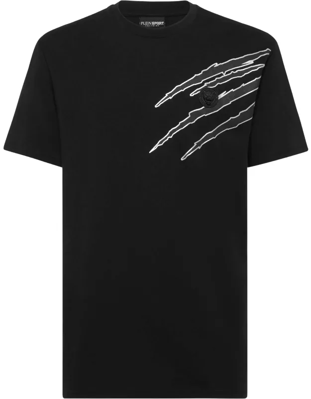 Cotton T-shirt Round Neck Ss Lamina Scratch With Injection Molded Prints And Rib Knit Neckline