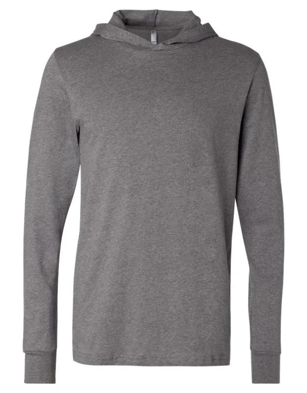 Jersey Hooded Long Sleeve Tee, 100% Airlume Combed And Ringspun Cotton, Crossover "v" At Neckline