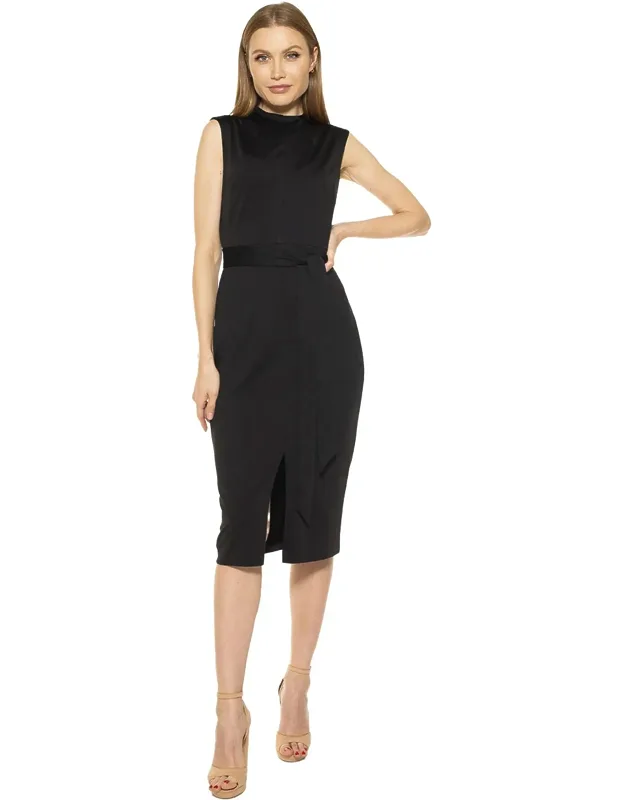 Fara Dress With Tie Waistband And Front Slit