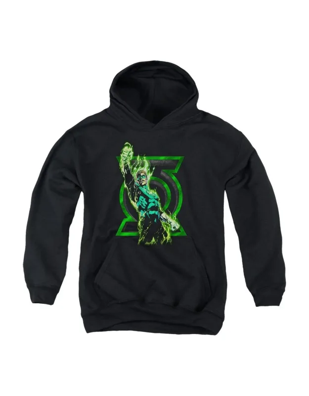 Green Lantern Fully Charged Youth Pull Over Hoodie - Stylish For Everyday Wear, 50% Cotton And 50% Polyester