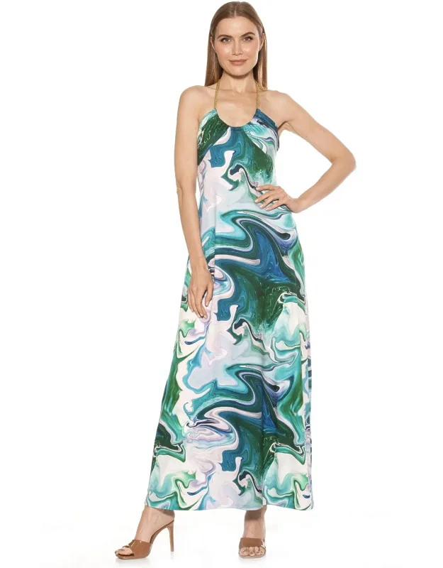 Selena Maxi Dress With Rope Tie And Ruched Scoop Neck