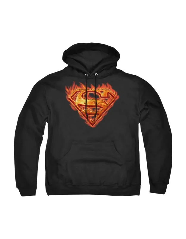 Superman Hot Metal Adult Pull Over Hoodie - Stylish For Everyday Wear, 50% Cotton And 50% Polyester