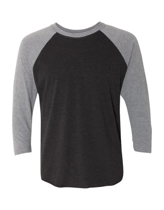 Next Level Triblend Three-quarter Raglan T-shirt, Fabric Laundered, Curved Bottom Hem