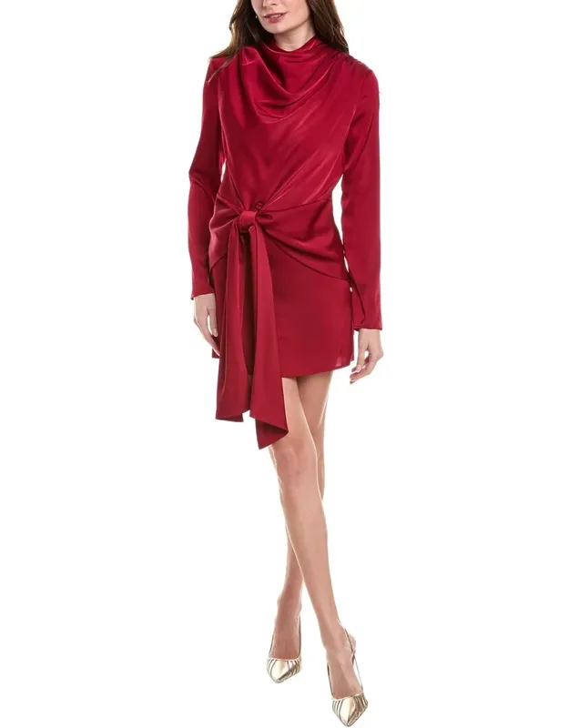Ellara Mini Dress With High Cowl Neck And Tie Front Detail