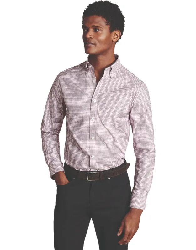 Slim Fit Button-down Collar Non-iron Stretch Check Oxford Shirt