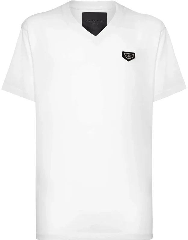 T-shirt V-neck Ss With Logo Plaque And Short Sleeves