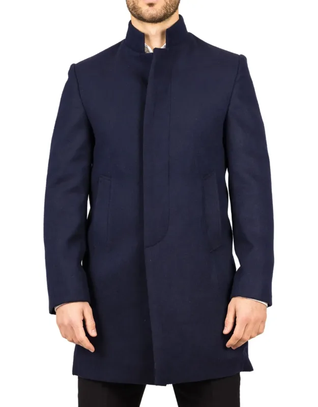 Stand Collar Wool Blend Overcoats Classic Trench Coat Winter Jacket