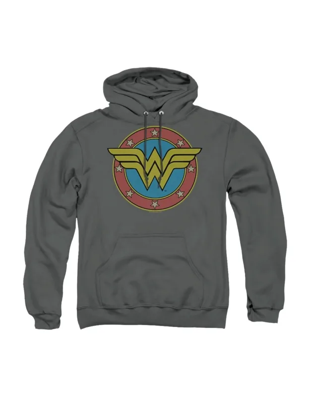 Dc Comics Wonder Woman Vintage Emblem Adult Pull Over Hoodie - Stylish For Everyday Wear, 50% Cotton And 50% Polyester