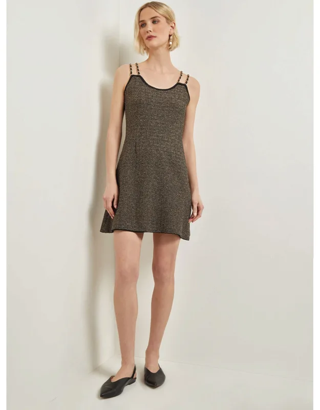 Modern Fit A-line Curb Chain Double Strap Knit Mini Dress