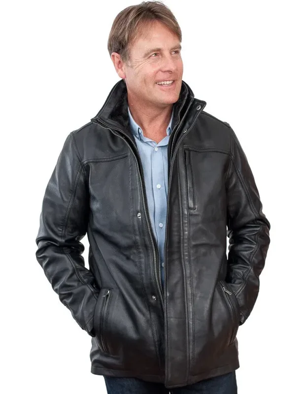 Warm Mid-length Leather Biker Jacket