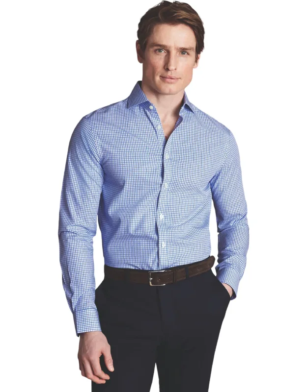 Grid Check Non-iron Stretch Twill Slim Fit Shirt