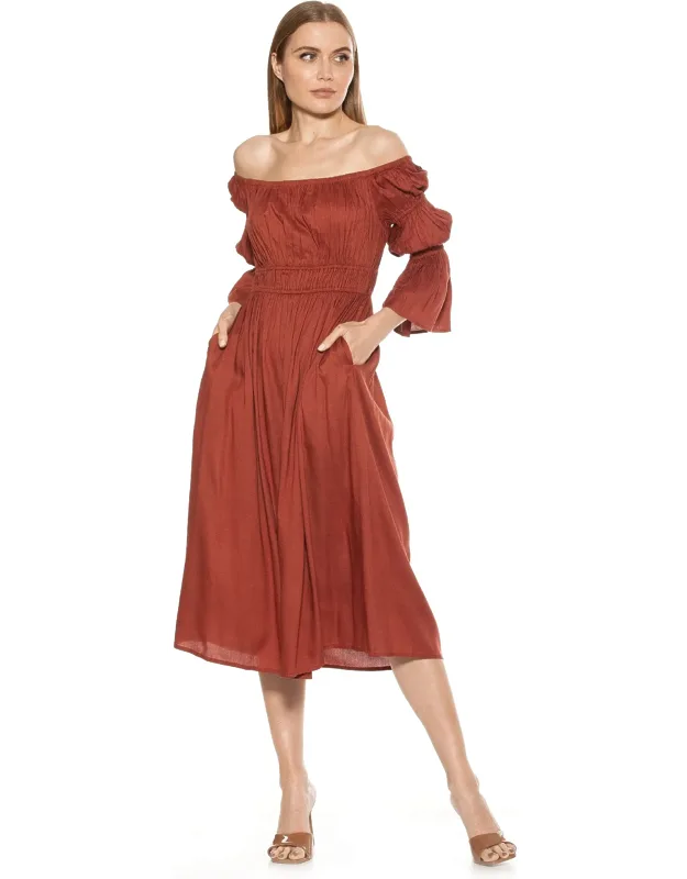 Rey Midi Dress With Pockets And Bell Sleeves