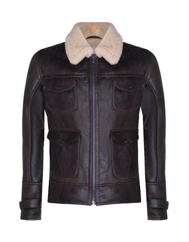 Arezzo Classic Safari Jacket - Distressed Vintage Leather Finish, Four Leather Patch Pockets