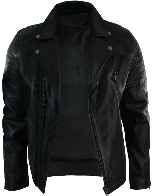Slim Cross Zip Real Leather Jacket