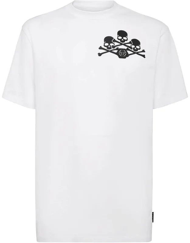 T-shirt Round Neck Ss With Saffian Leather Patch And Two Needle Stitching Hems