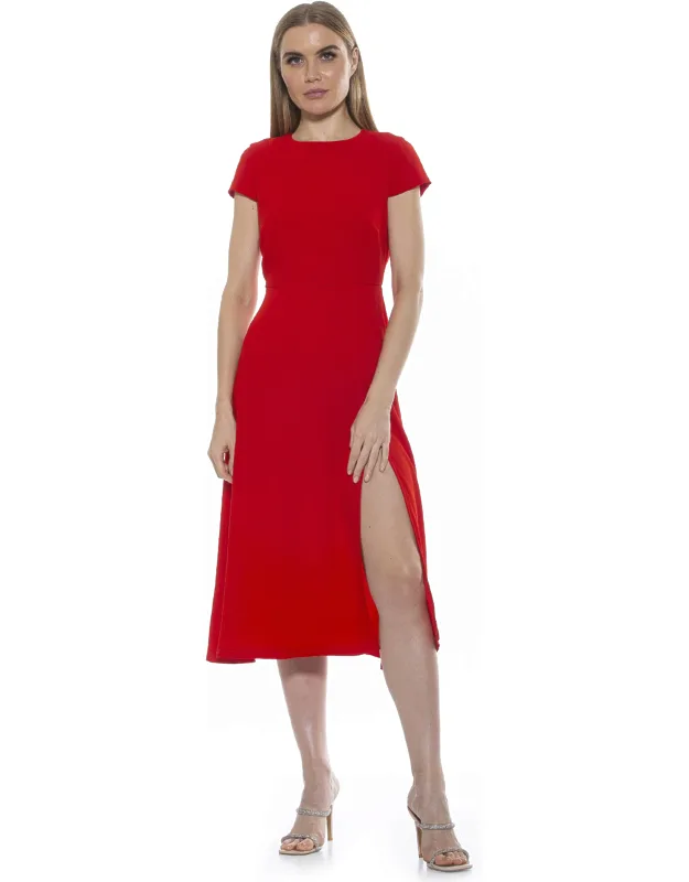 Lily Midi Dress With High Side Slit And Concealed Back Zip