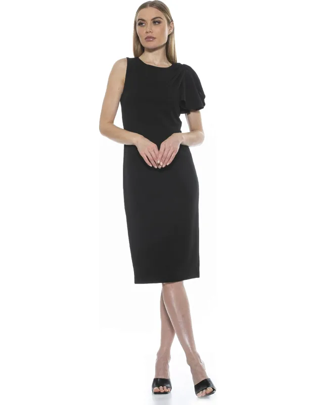 Amazon Dress With Shoulder Draping Detail And High Crew Neck