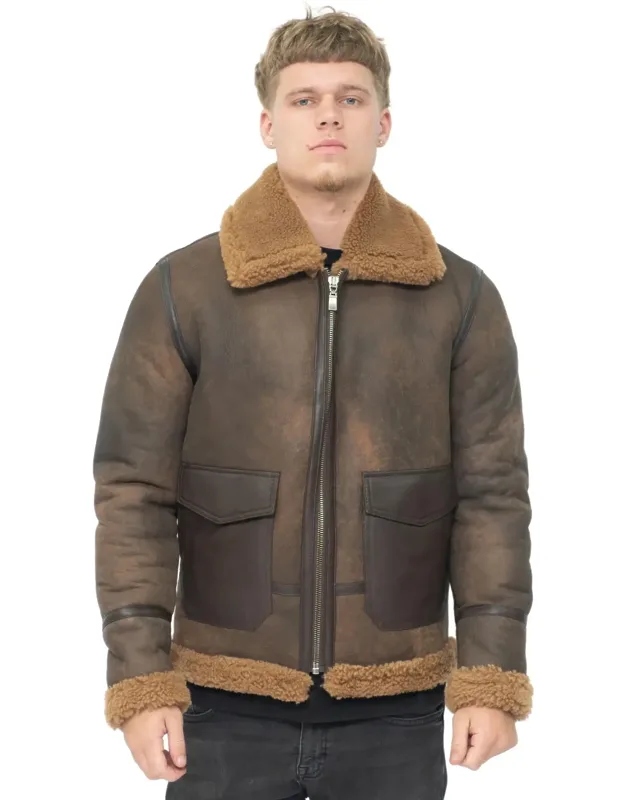 Highbridge Antique B3 Sheepskin Jacket With Classic Aviator Collar And Flapped Pockets