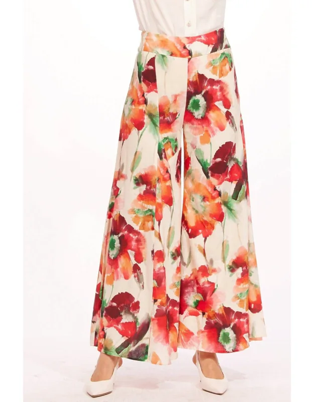Rabia Pant In Wild Poppies With High Waistband And Side Pockets