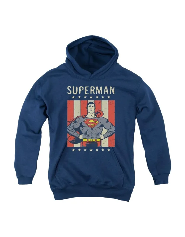 Dc Comics Retro Liberty Youth Pull Over Hoodie - Stylish For Everyday Wear, 50% Cotton And 50% Polyester