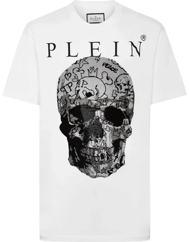 T-shirt Round Neck Ss With Crystals Featuring Bejewelled Skull And Rib Knit Neckline