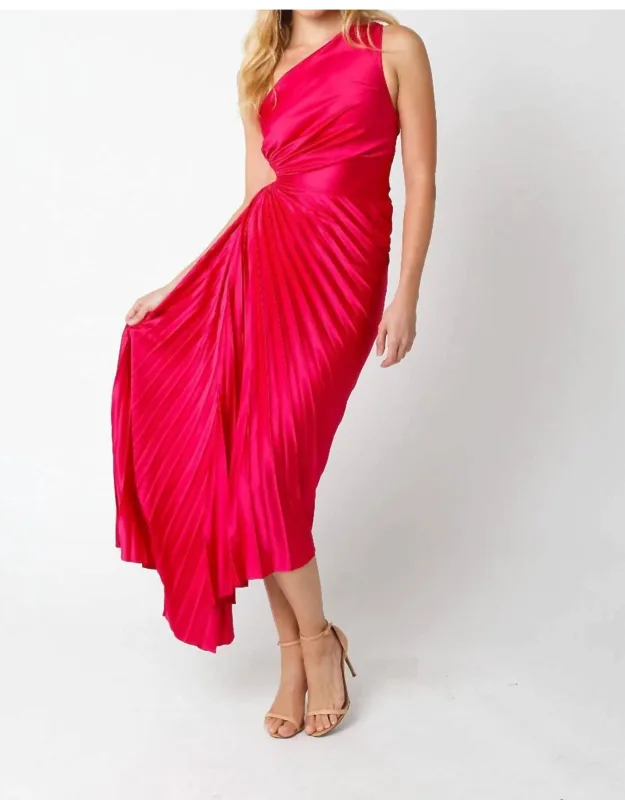 Priscilla Pleated Dress - Off Shoulder, High Low Length