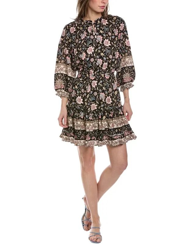"ibiza Mini Dress With Split Neckline And Bead Embellishments"
