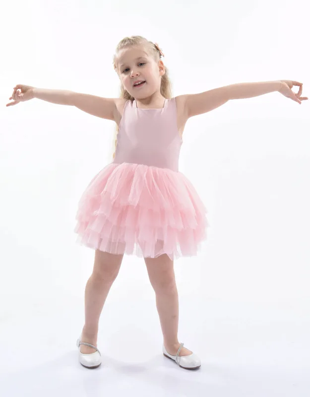 Tutu Dress With Thin Sleeves And Square Neck