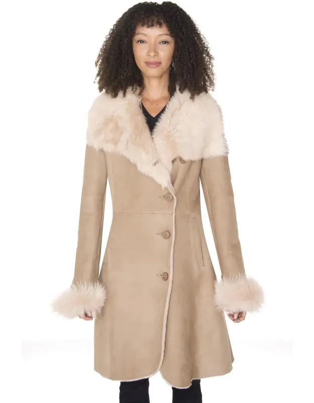 Suede Merino Shearling Coat With Toscana Collar-rochford, Double Breasted, Thick Woollen Lining