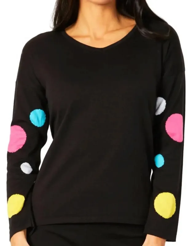 V-neck Polkadot Detail Sleeve Top