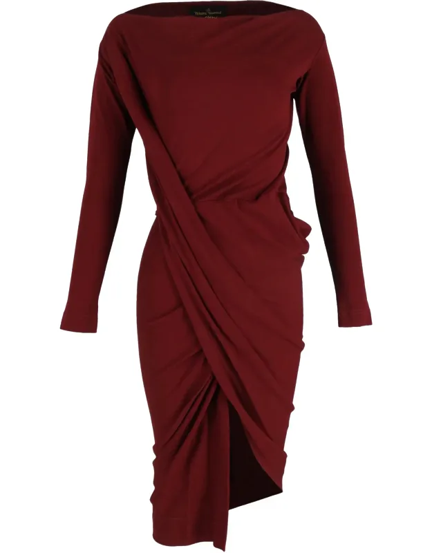 Knee-length Long Sleeve Draped Dress