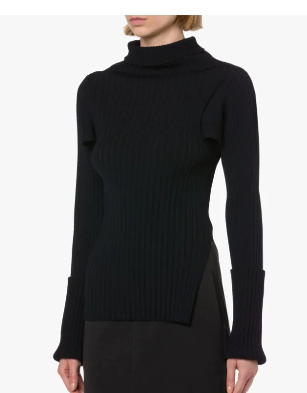 Two-tone Ribbed Stretch Sweater