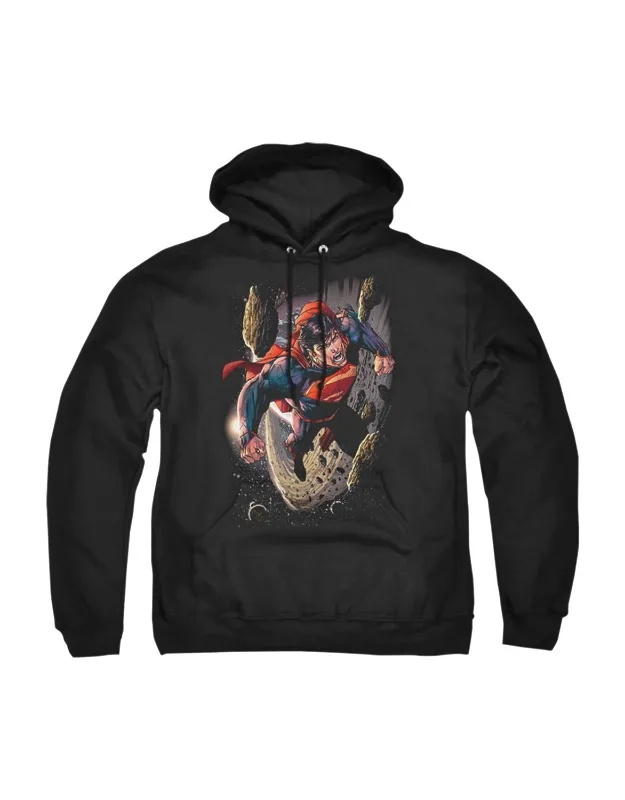 Superman Orbit Adult Pull Over Hoodie - Stylish For Everyday Wear, 50% Cotton And 50% Polyester