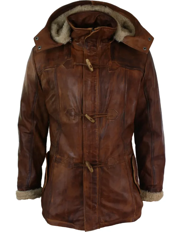 Leather Hood Duffle Safari Jacket