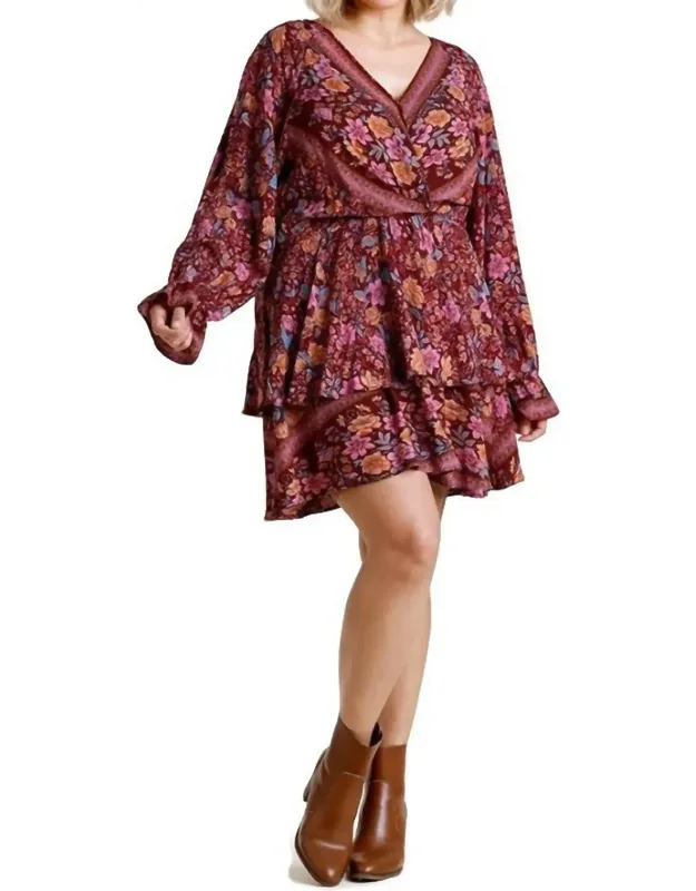 Floral Border Print Layered Dress