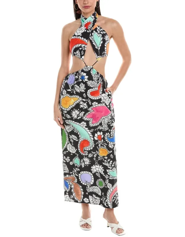 Laila Maxi Dress With Self-tie Halter Neck And Dual Side Seam Pockets