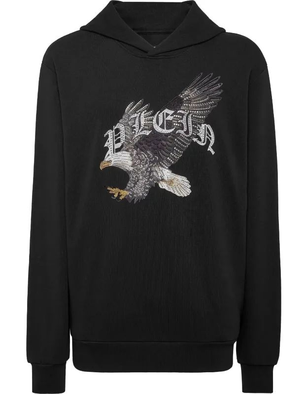 Hoodie Sweatshirt With Soft Cotton Blend Fleece And Multicolor Rhinestoned Pattern