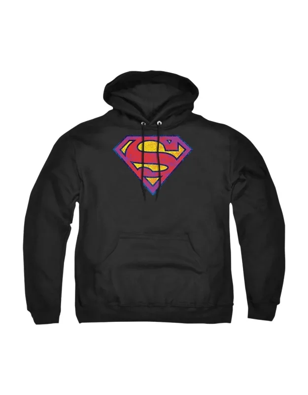 Superman Neon Distress Logo Adult Pull Over Hoodie / Hooded Sweatshirt, 50% Cotton And 50% Polyester