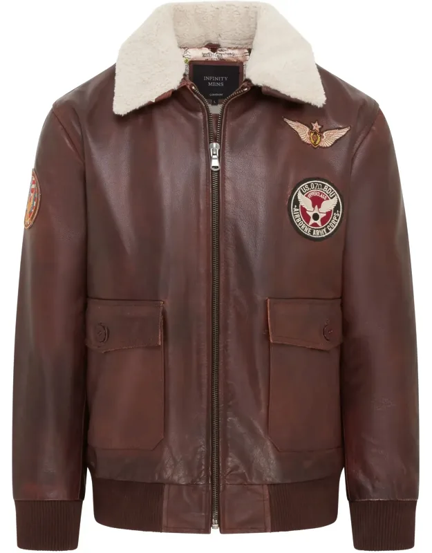 Aviator Bomber Jacket - Akhiok With Detachable Shearling Collar And Aviation-inspired Badges