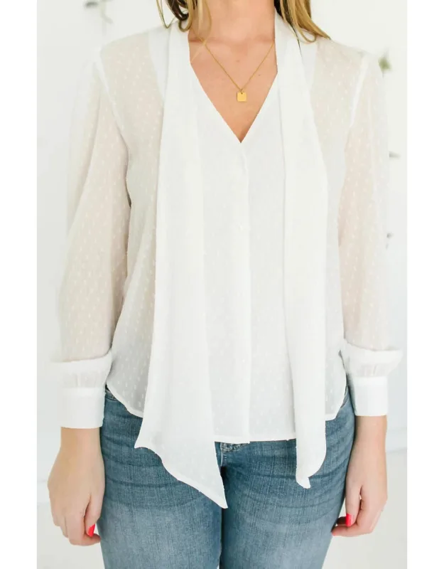 Long Sleeve Neck Tie Blouse