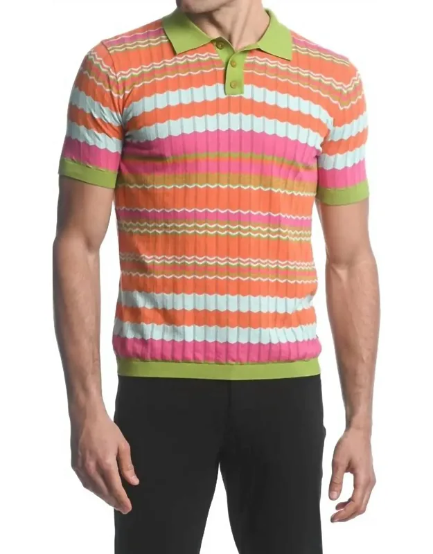Chevron Stripe 3-button Knit Polo Shirt