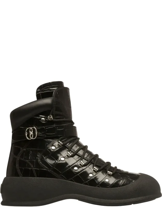 Crocodile Embossed Leather Boots