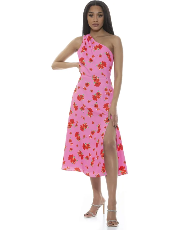 Fay Dress - One Shoulder Fit And Flare Midi Dress