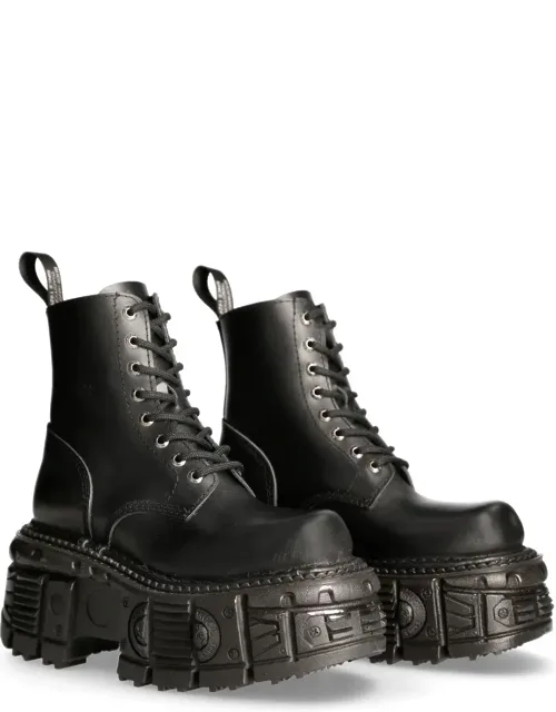 M-mili084n-s5 Platform Boots With Military Laced Ankle Boots And Laced Style Combat Alternative Boots With Metal Detailing
